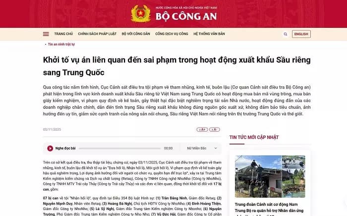 Khởi tố 17 người gian lận mã vùng trồng sầu riêng xuất sang Trung Quốc