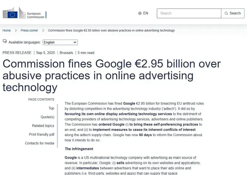 Google bị EU phạt 3,45 tỷ USD vì vi phạm luật chống độc quyền