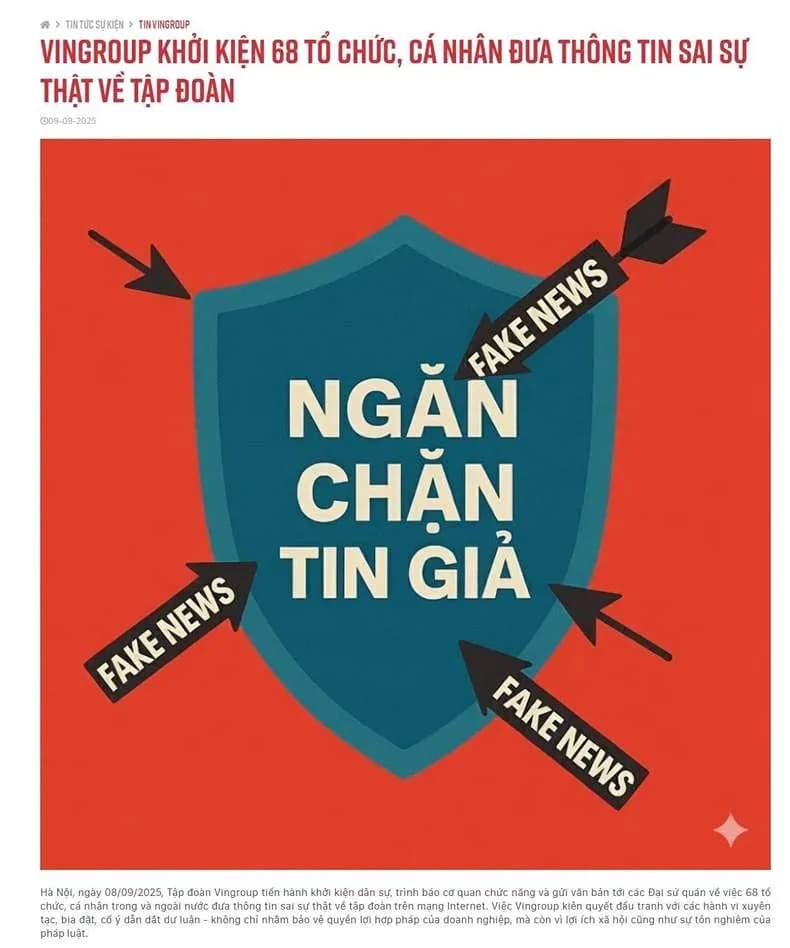 Vingroup kiện 68 tài khoản mạng xã hội vì lan truyền thông tin sai lệch