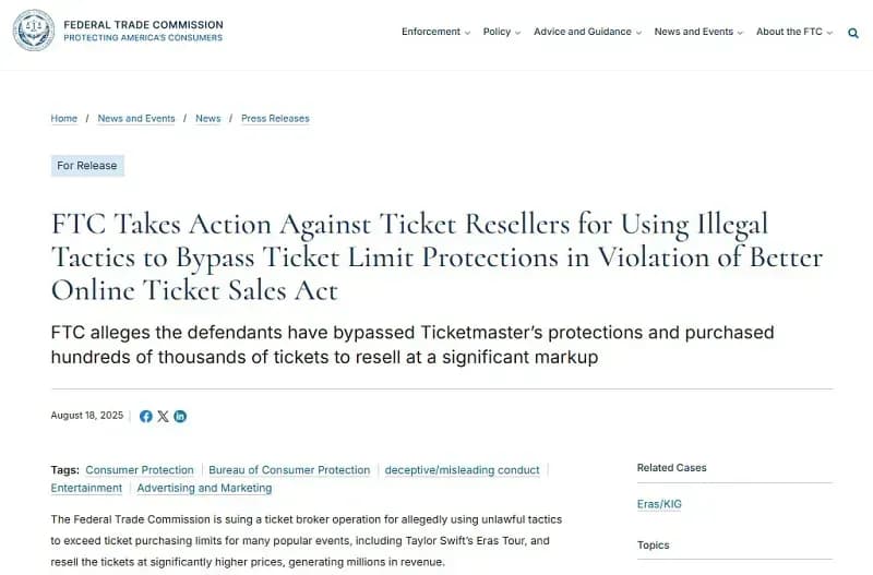 FTC cáo buộc công ty môi giới bán trái phép hàng ngàn vé xem Taylor Swift